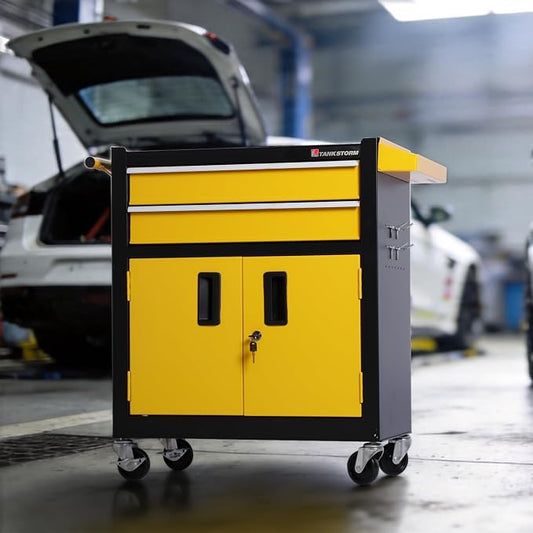 Tool Chest Heavy Duty Cart Steel Rolling Tool Box with Lockable Doors (TZ12 Black Yellow)