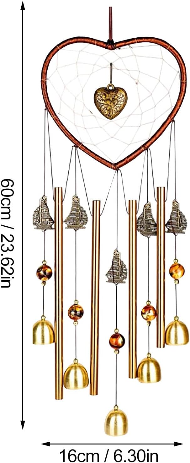 Unique Sweet Heart Dream Catcher Wind Chimes Brass Bell for Outdoor Garden Home Hanging Decoration…