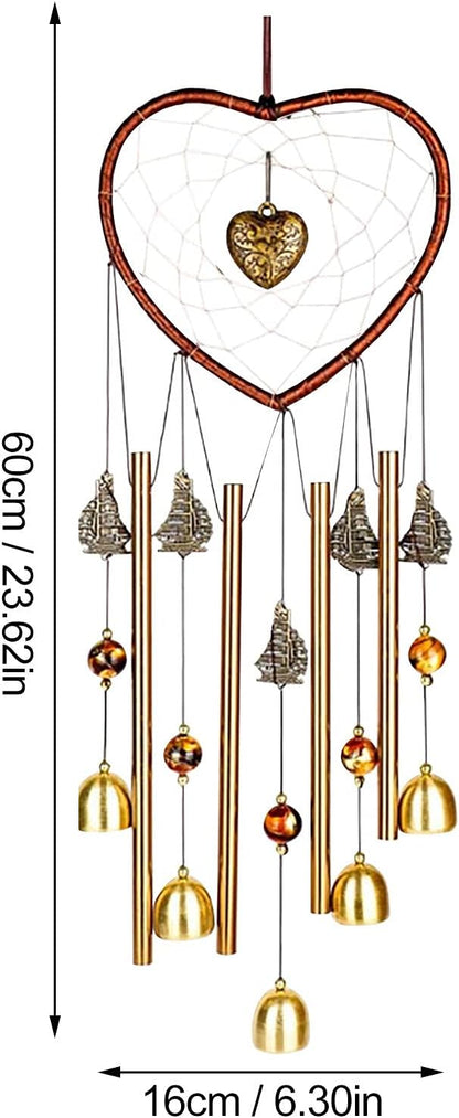 Unique Sweet Heart Dream Catcher Wind Chimes Brass Bell for Outdoor Garden Home Hanging Decoration…