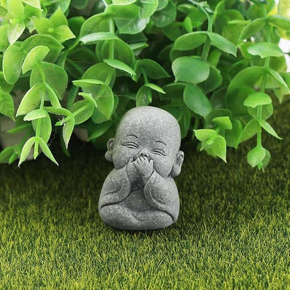 4Pcs Mini Zen Laughing Buddha Figurines Resin Praying Monk Statue Rustic Meditation Garden Ornaments for Bonsai Pots Landscaping Ornament