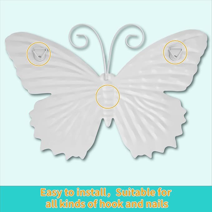 Junware 8 Pcs Metal Butterfly Wall Decor - 7.5" Outdoor Fence Wall Art, Hanging Decoration for Garden Yard Living Room Bedroom Patio Balcony (Butterfly-D)