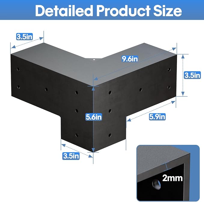 Heavy Duty Pergola Brackets Kit for 4"x 4" (Actual 3.5" X 3.5") Lumber | Anti-rust 3-Way Pergola Bracket with Black Powder Coated, Gazebo Hardware for Patio Backyard Outdoor