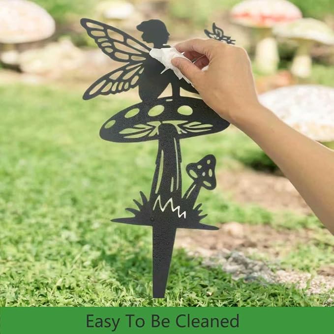 Decorative Garden Stakes， Fairy Garden Stakes, Butterfly Fairy Stakes for Weather Resistant Black Metal Outdoor Decorative Art for Women Gift (Matte Black, 3P-B)