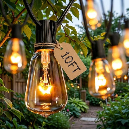 10FT ST38 Outdoor Edison String Lights with11 Clear Vintage Light Bulbs | Clear Glass ST38 Bulbs, Warm Vintage Glow, E12 base, UL-listed cord and End-to-End Connection for Porch Patio Decor