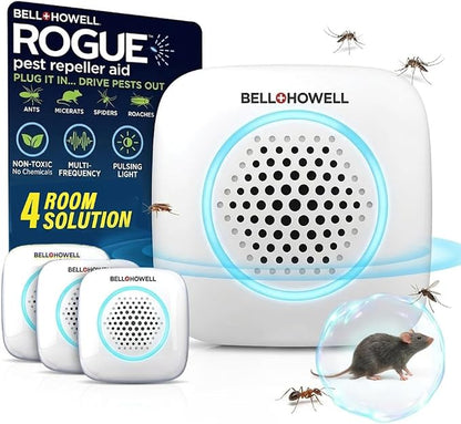Bell+Howell 4 Pk Ultrasonic Pest Repeller Indoor, Mice Repellent Indoor Home Kit, DIY Pest Control at Home, Plug in Spider Repellent, Rodent Repellent, Bug, Insect & More, Family and Pet Safe