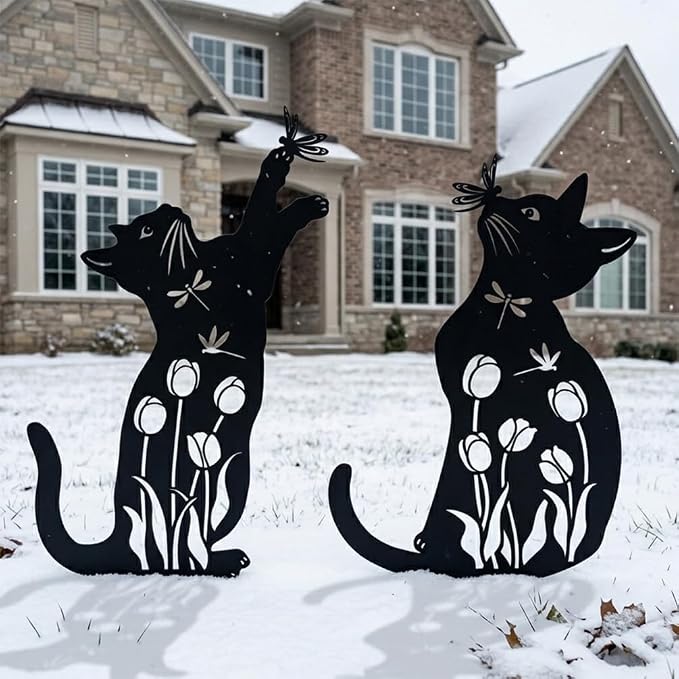Metal Cat Garden Decor for Outside, Unique Cat Gifts for Women/Men Cats Lovers Gifts Rust Proof Black Silhouette Decorative Garden Stakes for Yard Art Decor, Lawn, Patio, Outdoor Decorations