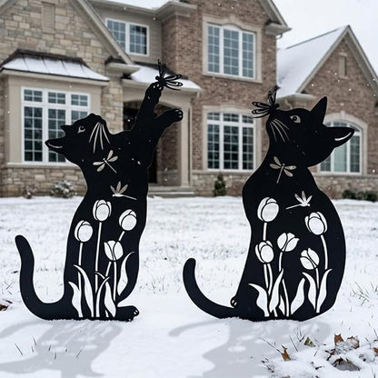 Metal Cat Garden Decor for Outside, Unique Cat Gifts for Women/Men Cats Lovers Gifts Rust Proof Black Silhouette Decorative Garden Stakes for Yard Art Decor, Lawn, Patio, Outdoor Decorations