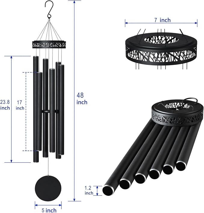 Suntimber 48" Large Wind Chimes for Outside Deep Tone, 6 Heavy Tubed Tubes | Memorial Sympathy Gifts for loss of loved one, Low Tone WindChimes Outdoor Clearance for Garden Yard Patio & Lawn