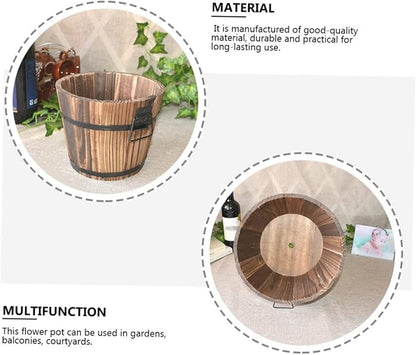3 Pcs Wooden Bucket Flower Pot Retro Barrel Planter for Succulents Garden Decor for Patio Lawn Balcony Courtyard Solid Color Rustic Wooden Flower Pots