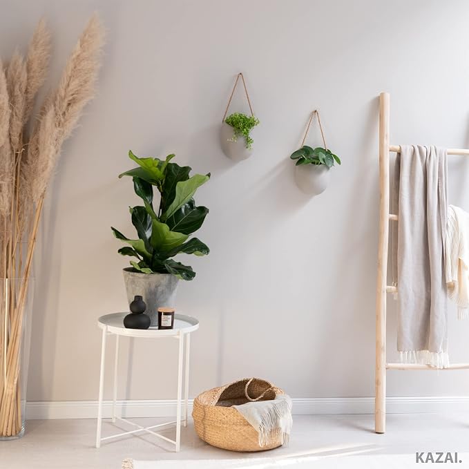 Kazai. Wall Planters -Ellie- | Hanging Ceramic Plant Pots 2 Pieces | Wall Decoration for Indoors, Balcony and Garden | Light Gray (Matte)