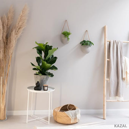 Kazai. Wall Planters -Ellie- | Hanging Ceramic Plant Pots 2 Pieces | Wall Decoration for Indoors, Balcony and Garden | Light Gray (Matte)