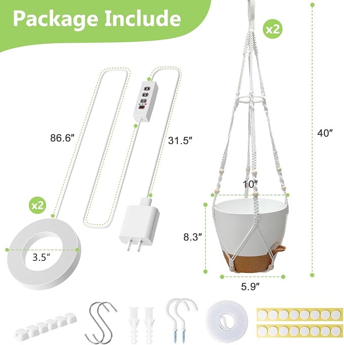 2 Pack Self Watering Hanging Planters with Grow Light for Indoor Plants | 10 Brightness, 3 Light Modes, 3/9/12H Timer, Built-In Reservoir, Drainage Holes, 10 in Pots