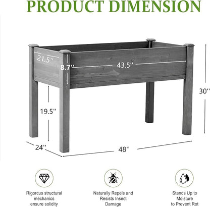 Raised Garden Bed with Legs, 48x24x30 in Planter Boxes Outdoor, Elevated Wooden Planter Box Standing Growing Bed for Gardening, Backyard, Patio and Balcony (Grey, 48x24x30)
