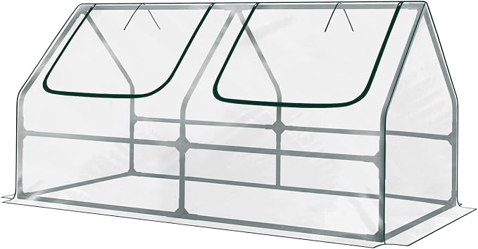 Aoodor 4 x 2 x 2 ft Mini Greenhouse with 2 Zipper Doors, Water Resistant, UV Protected for Flowers, Vegetables and Herbs, Transparent
