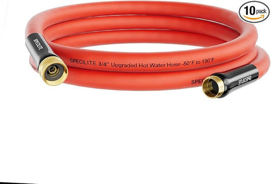 SPECILITE 3/4" Hot/Cold Short Leader Garden Water Hose 10 ft, -50℉-190℉, Flexible & Lightweight Rubber Pipes With 3/4" Brass Fittings for Yard, Outdoor, Farm, Red