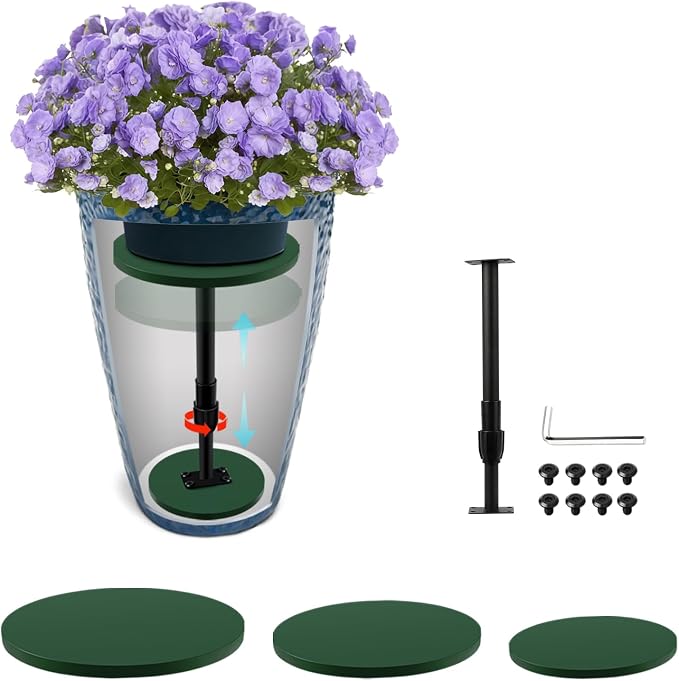 Axcoix Adjustable Height Plant Risers for Inside Pots, 12-21" Wooden Planter Inserts for Large Pots Sturdy Support, Planter Lift Insert for Tall Square Round Taper Planters (6" 8" 10" Base or Top)