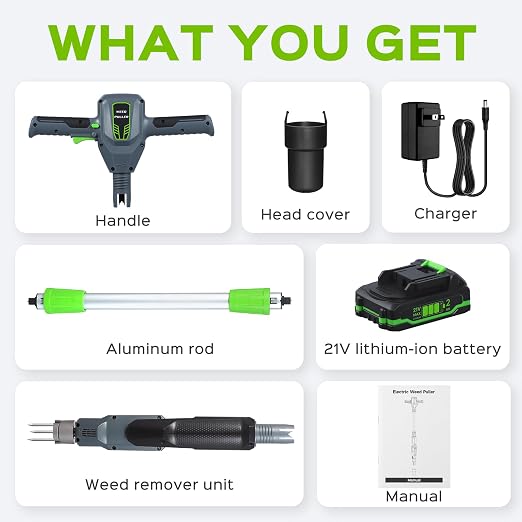 Weed Puller Tool, 21V Powerful Garden Tools Electric Weeding Tool with 2.0Ah Battery and Charger, Gardening Tools Weeder Tool with 3-Claw Steel Head for Smooth Weeding, Gifts for Men Women