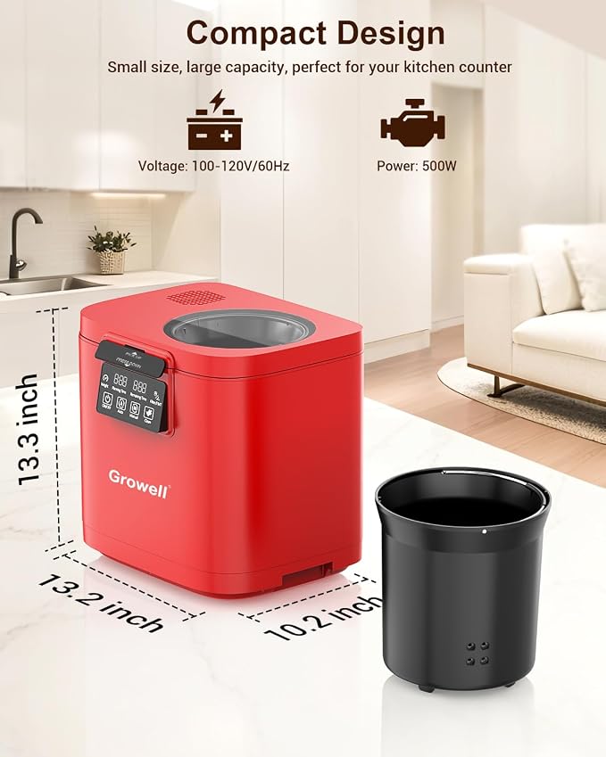 Electric Composter for Kitchen, 4L Indoor Odorless Compost Bin with 2 Carbon Filters, Upgraded Brushless Motor, Auto-Clean, LED Display, Visible Window, Smart Countertop Food Waste Composting Machine