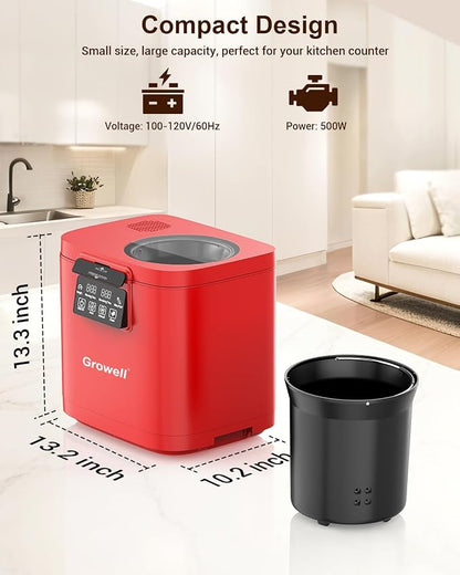 Electric Composter for Kitchen, 4L Indoor Odorless Compost Bin with 2 Carbon Filters, Upgraded Brushless Motor, Auto-Clean, LED Display, Visible Window, Smart Countertop Food Waste Composting Machine