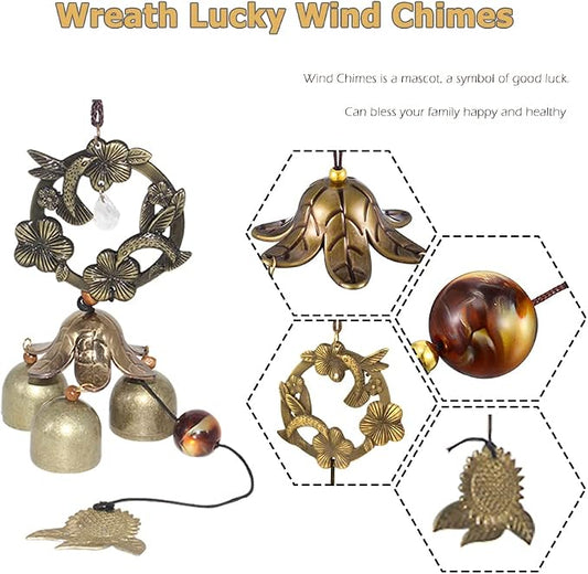Hooshing Wreath Wind Chimes Metal Garden Bells Hummingbird WindChimes for Lucky Outdoor Garden Patio Hanging Decor Gift for Mother