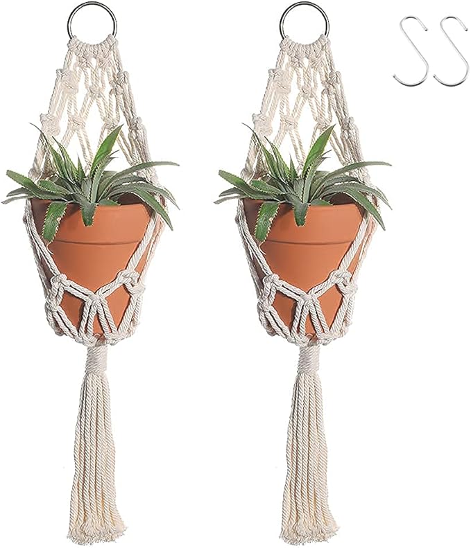 Artilady Macrame Plant Hanger, Boho Hanging Planter for Indoor Plants | Large Plant Holder with Hook, Hanging Baskets for Plants Outdoor, Farmhouse Rustic, Bedroom Window Balcony Home Decor, 2 Pack