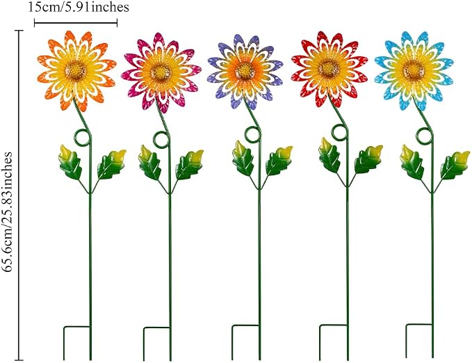 5 Pack Metal Flowers Decorative Garden Stakes, Metal Flowers for Outside Spring Yard Decor, Decorative Yard Art for Lawn, Patio, Fence,Garden Decor