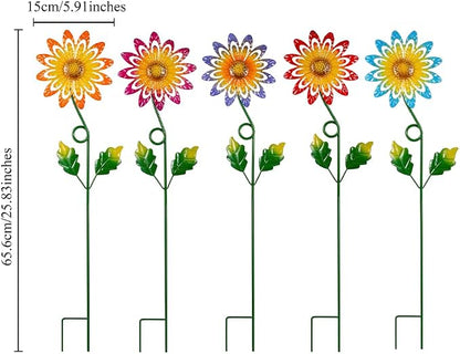 5 Pack Metal Flowers Decorative Garden Stakes, Metal Flowers for Outside Spring Yard Decor, Decorative Yard Art for Lawn, Patio, Fence,Garden Decor