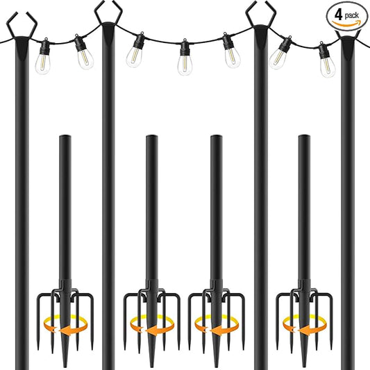 AILBTON 10Ft String Light Poles 4 Pack,Light Poles for Outside Lights,Outdoor with Fence Brackets Hanging Lights,Metal Stand Deck Patio Backyard