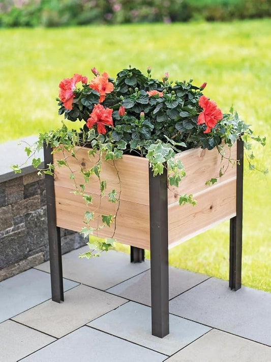 Gardener's Supply Company Raised Garden Bed Elevated Cedar Planter Box | 2' x 2' Heavy Duty Standing Garden Planters for Outdoor Plant Vegetables & Flower Gardening Perfect for Patio, Lawn & Backyard