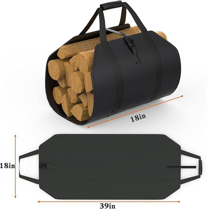 WALMANN Heavy-Duty Firewood Rack with Waterproof Cover & Firewood Carry Bag, 4 ft Outdoor Indoor Wood Log Holder for Fireplace, Patio & Porch, Sturdy Steel Fire Wood Storage Stand