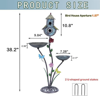 HLQMFHT 38" H Birdbaths for Outdoors,Metal Bird Feeder and Bird Houses for Outside,3-in-1,Garden Yard Decor