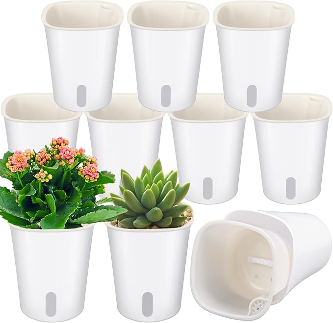 Ziliny 10 Pcs 3.74 Inch Self Watering Pots Self Watering Planters for Indoor Planters Plastic Garden Flower Pots with Level Indicator Vents for Herbs