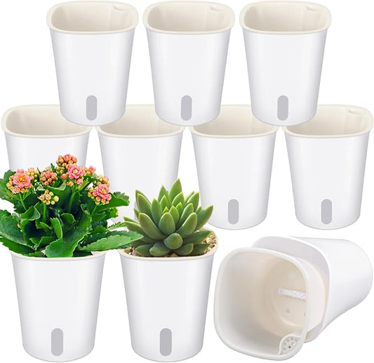 Ziliny 10 Pcs 3.74 Inch Self Watering Pots Self Watering Planters for Indoor Planters Plastic Garden Flower Pots with Level Indicator Vents for Herbs