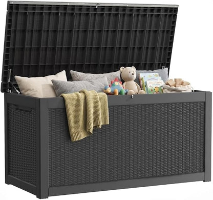 325 Gallon Outdoor Storage Box, Extra Large Waterproof Resin Deck Box with Lockable Lid Storage Bin for Patio Furniture Cushion, Garden Tools, Pool Accessories, UV-Resistant Outside, Black