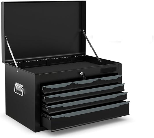 Goplus Tool Box, 24” 6-Drawers Steel Tool Chest w/Top Tool Tray,Automatic Lock, Protective Liners, Handle, Smooth Ball Bearing Sides, Portable Tool Storage Organizer, Toolbox for Garage Workshop