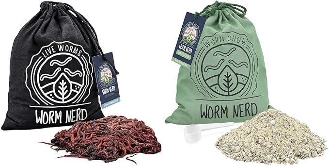Worm Nerd Composting Worms – Live Red Wriggler Compost Worms Mix & Arcadia Garden Products Worm Chow - Jump & Jive Blend - 2 lbs, Wormeries, Vermiculture, Worm Feeding