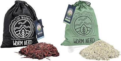 Worm Nerd Composting Worms – Live Red Wriggler Compost Worms Mix & Arcadia Garden Products Worm Chow - Jump & Jive Blend - 2 lbs, Wormeries, Vermiculture, Worm Feeding