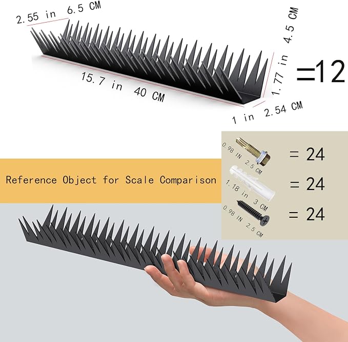 12Pcs Anti-Climb Spikes for Walls & Fences, 188.9in, Black | and Animal Deterrent Spikes, Suitable for Home and Garden Fences, Fits Various Lengths - Heavy Duty.