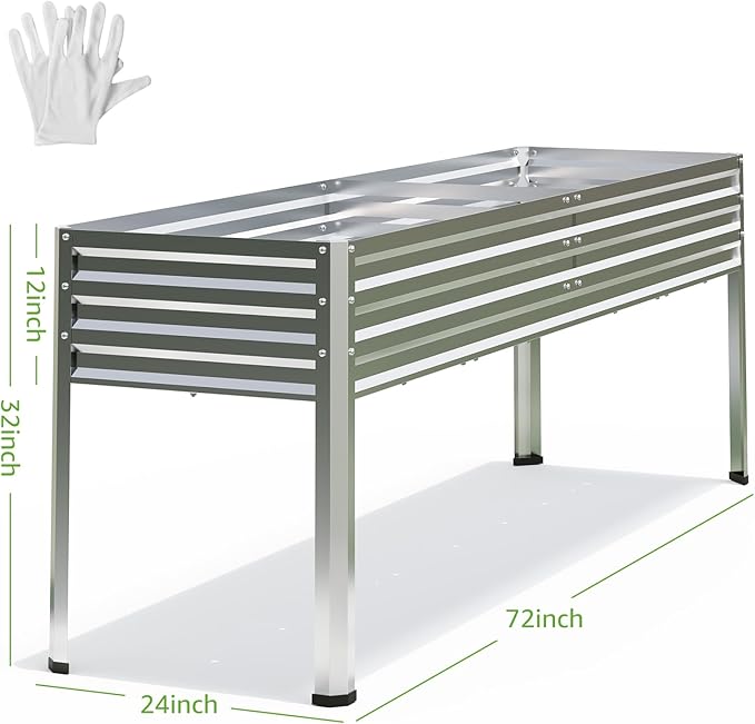 Galvanized Raised Garden Bed with Legs, 72×24×32in Large Metal Elevated Raised Planter Box with Drainage Holes for Backyard, Patio, Balcony, 700lb Capacity