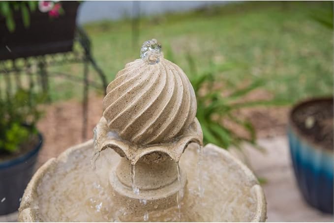 Kenroy Home Frost Outdoor Solar Floor Fountain with Tan Finish, Traditional Style, 44" Height, 22" Width, 22" Depth