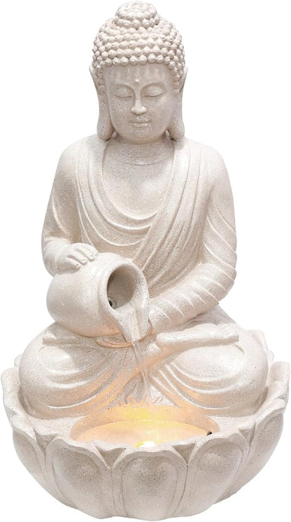 G-LEAF Zen Style Meditating Buddha Statue Water Fountain Outdoor 31'' Tall Patio Garden Water Fountain with LED Light and Submersible Pump Yard Art Decor