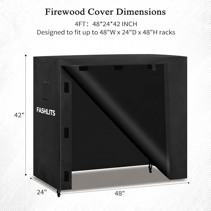 4ft Waterproof Firewood Rack Cover, Heavy Duty 600D Oxford Outdoor Storage Wood Rack Cover For Outdoor, Indoor, Patio(Cover Only, Rack Not Included)