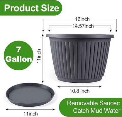 16-inch-Large-Planters-for-Outdoor-Plant，Plastic Indoor Flower Pots with Drainage Holes & Saucer，4 Packs Decorative Garden Pots for Plantfor Home Porch Decor