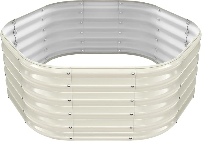 Hexagon Raised Garden Bed, 48 Inch Diagonal & 16.5 Inch Tall, Galvanized Steel Planter Box with Wave-Shaped Metal Panels for Outdoor Flower,Tree,Herb & Vegetable Garden (Cream white, 4FT X 1.5FT)