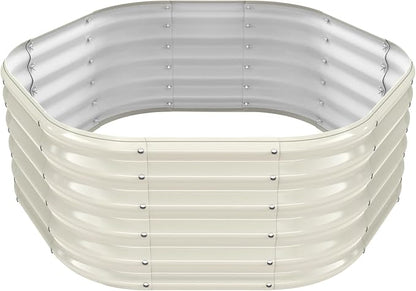 Hexagon Raised Garden Bed, 48 Inch Diagonal & 16.5 Inch Tall, Galvanized Steel Planter Box with Wave-Shaped Metal Panels for Outdoor Flower,Tree,Herb & Vegetable Garden (Cream white, 4FT X 1.5FT)