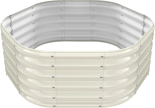 Hexagon Raised Garden Bed, 48 Inch Diagonal & 16.5 Inch Tall, Galvanized Steel Planter Box with Wave-Shaped Metal Panels for Outdoor Flower,Tree,Herb & Vegetable Garden (Cream white, 4FT X 1.5FT)