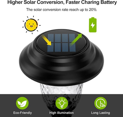 Glass Solar Lights Outdoor waterproof, 2 Pack Super Bright Solar Pathway Lights, Up to 12 Hrs Long Last Auto On/Off Garden Lights Solar Powered, Stainless Steel LED Light For Yard Landscape Warm White
