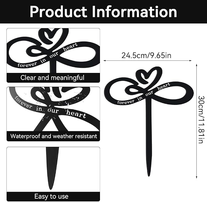 Memorial Grave Stake, Forever in Our Hearts Grave Marker, Heart Grave Decorations for Cemetery, Metal Cemetery Decorations for Grave, Yard, Garden, Remembrance Grave Plaque for Mom Dad Friends