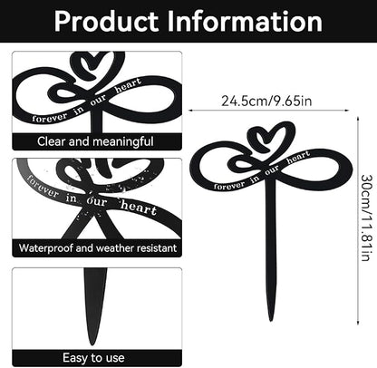 Memorial Grave Stake, Forever in Our Hearts Grave Marker, Heart Grave Decorations for Cemetery, Metal Cemetery Decorations for Grave, Yard, Garden, Remembrance Grave Plaque for Mom Dad Friends