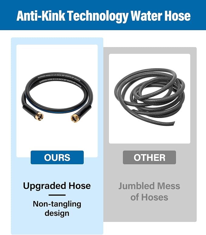 Short Garden Lead-In Hose 3ft X 5/8" Female to Female, 3 Feet Flexible Leader Water Hose With Swivel Handle, Heavy Duty Small Garden Water Hose for Outdoor Indoor